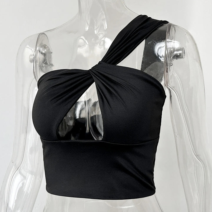 Women's Spicy Girl Sexy One Shoulder Tight Hollow Open Back Short Top Bar Nightclub 2024 New Edition