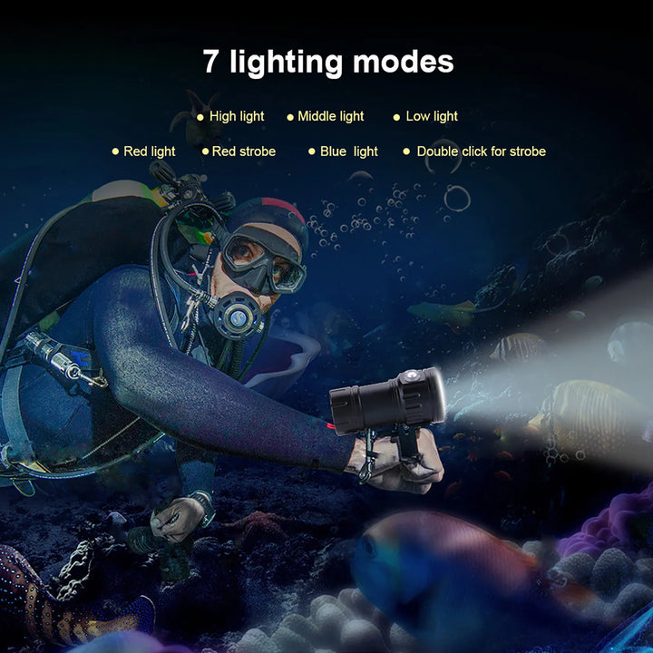 Camp Flashlight Underwater Flashlight Waterproof Lamp IPX8 18000lm 500M Flashlight Waterproof Lamp Light Underwater Outdoor Camp