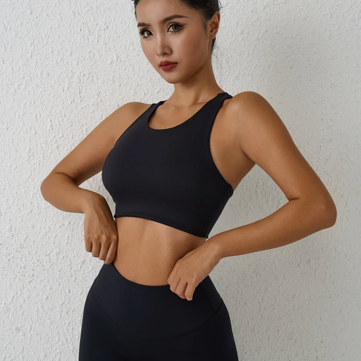 QINACTIVE  Sexy Backless Women Crop Top Fitness Solid Sports Bra Gym Shockproof Workout Yoga Tank Tops