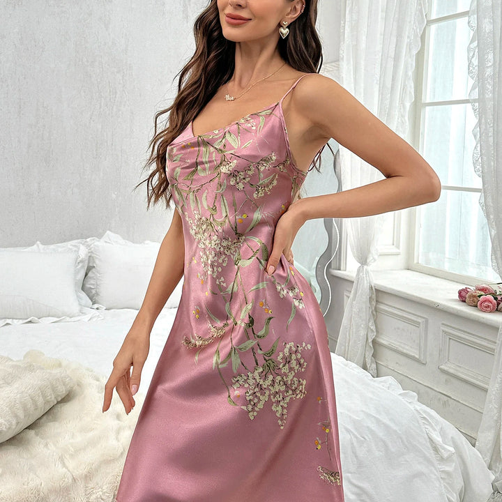 Floral Print Nightdress  Sexy V Neck Spaghetti Strap Sleep Dress Women's Sleepwear  Dresses