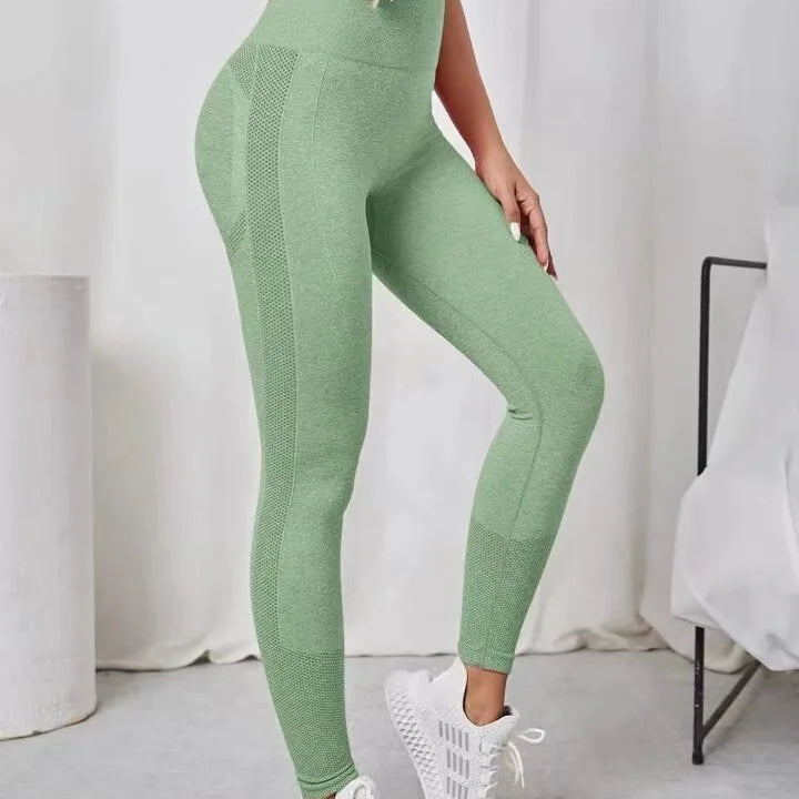 Women Seamless Solid Leggings Knit Slim Leggings High Waist Hip Liftting Fashion Elastic Fitness Yoga Tights Gym Workout Pants