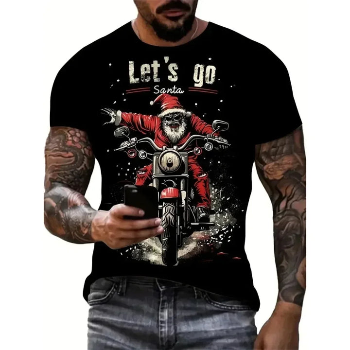 Men's T Shirt Santa Claus Graphic Print Pullover Summer Casual Short Sleeve Tee Fashion Funny T-Shirts Male Oversized Clothing