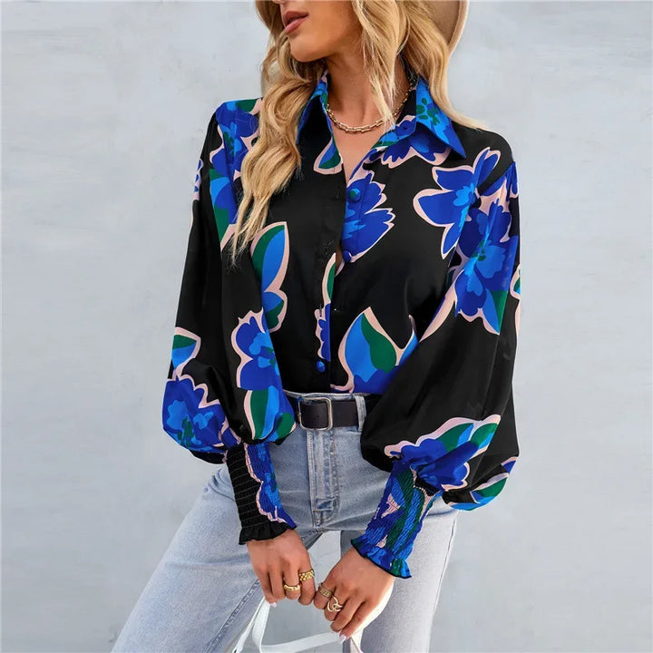 Fashionable Long Sleeve Printed Versatile Shirt For Women Autumn European And American Style Commuting Top With Button
