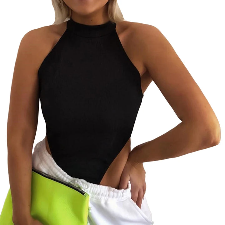 Female Solid Sleeveless Bodysuits Sexy Women Halter Bodysuits High Cut Bodycon Leotard Tops Summer Fashion Bottomed Tops