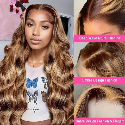 Body wave 4/27 Honey Blonde 30 inch lace front wig human hair hd lace frontal wig 13x6 wig humain hair for Women sale clearance