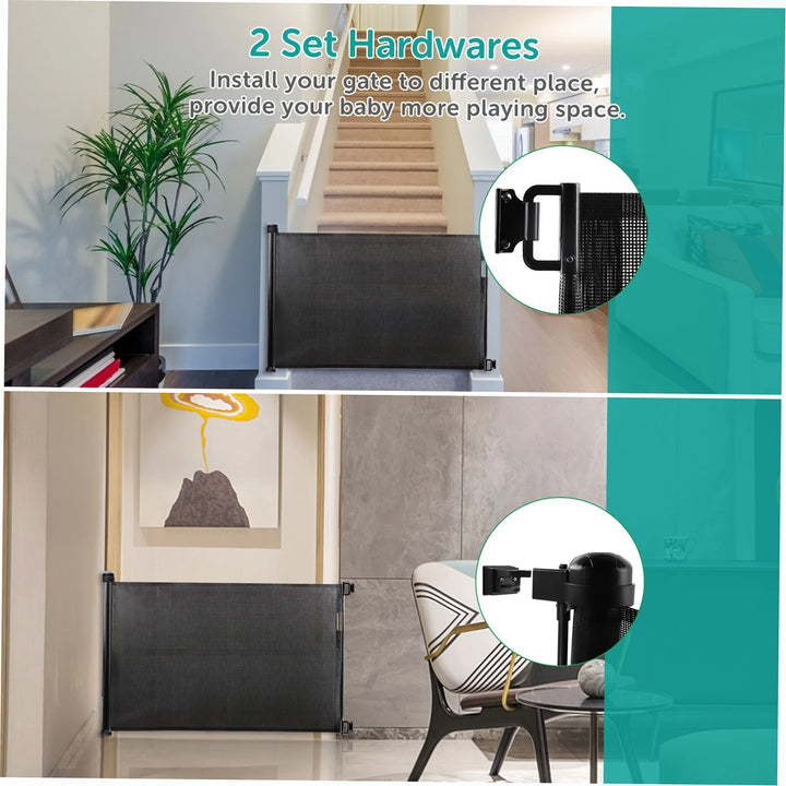 Retractable Pet Dog Mesh Fence Baby Safety Gate 34 inch Tall Extends to 61 inch Wide Indoor Outdoor Baby Gate Safety Barrier