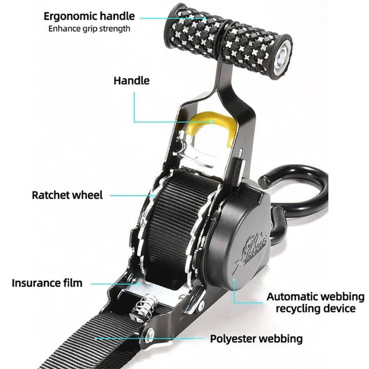Auto Straps For Cargo Tape Retractable Belts For Motorcycles Ratchet Strap For Load Luggage Strap Ratchet Tensioner Belt For Car