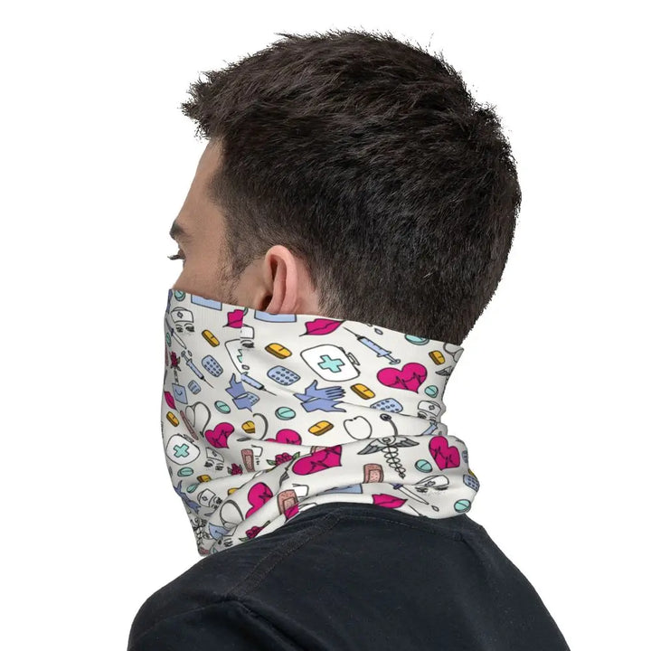 Custom Nursing Pattern Nurse Bandana Neck Gaiter for Ski Cycling Women Men Wrap Scarf Health Care Headband Warmer