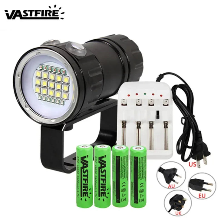 10000Lumens 27 LED Diving Flashlight Professional Underwater Photography Light Highlight Lamp 100M Waterproof Video Camera Torch