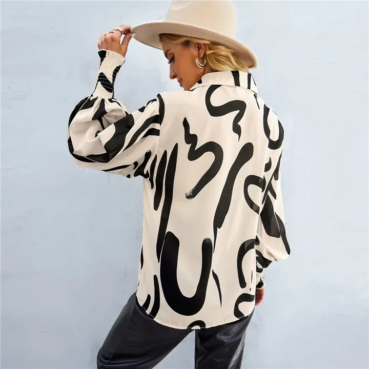 Fashionable Long Sleeve Printed Versatile Shirt For Women Autumn European And American Style Commuting Top With Button