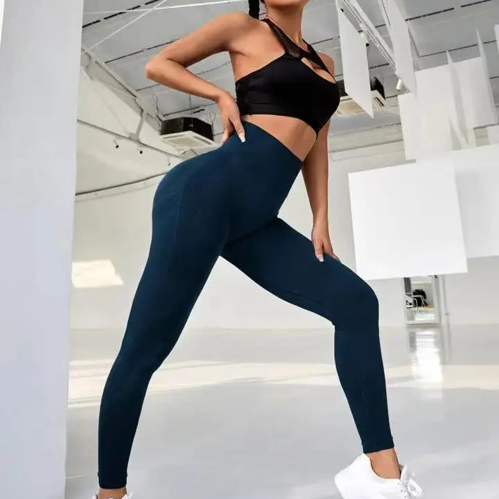 Women Seamless Solid Leggings Knit Slim Leggings High Waist Hip Liftting Fashion Elastic Fitness Yoga Tights Gym Workout Pants
