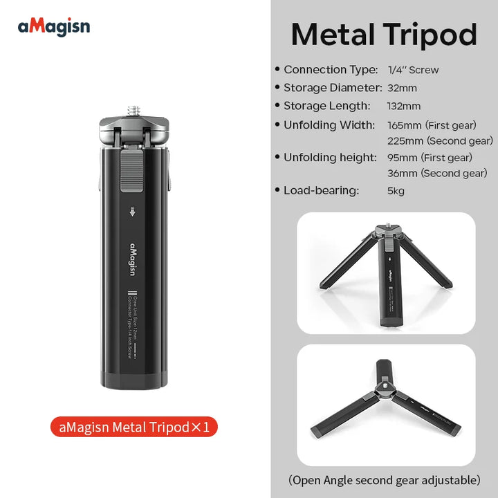 aMagisn Metal Tripod for GoPro Hero/DJI OSMO /Insta360 Aluminum Alloy Tripod Accessories With 1/4 Screw for Action Camera