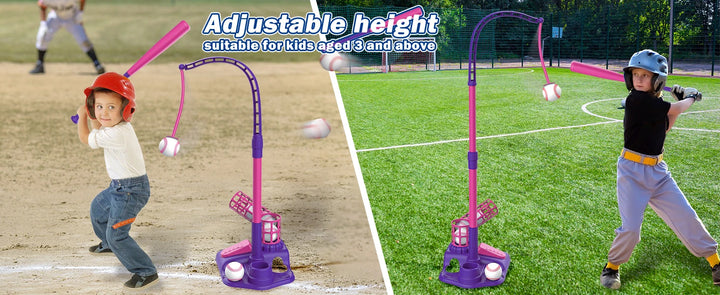 VATOS 3-in-1 T Ball Sets Kids Toy with 6pcs Baseballs Stand Hanging Tee Auto Ball Launcher Retractable Bat Sports for Boys Girls