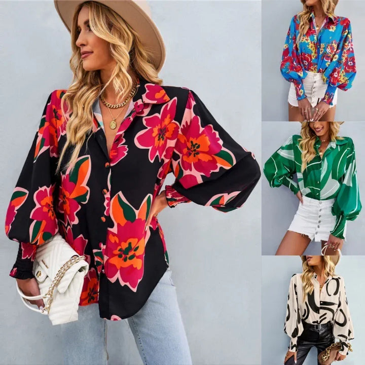 Fashionable Long Sleeve Printed Versatile Shirt For Women Autumn European And American Style Commuting Top With Button