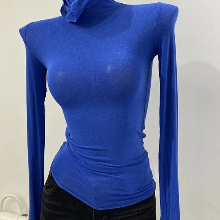 Thin Soft American Long Sleeve T-shirt High Stacked Neck Tight Perspective Bottom Shirt Women's Slim Fit Tops Sexy Streetwear