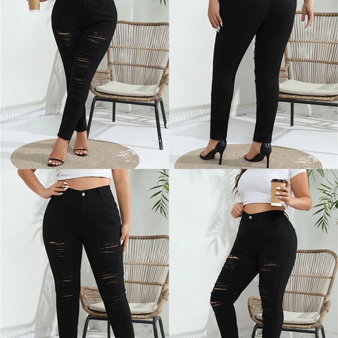 Women s Plus Size Distressed Jeans High Waisted Ripped Denim Pants Stretchy Skinny Leggings for Work or Night Out