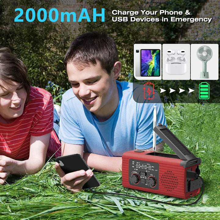 Solar rechargeable radio Radio with LED light Hand rechargeable emergency light Outdoor Adventure waterproof emergency light