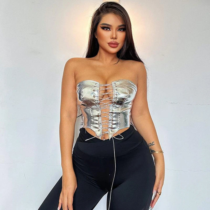 2024 New Fashionable Trendy Sexy Lace Up Hot Girl Top With Waist Waist And Cardigan Looks Thin and Small Tank Top