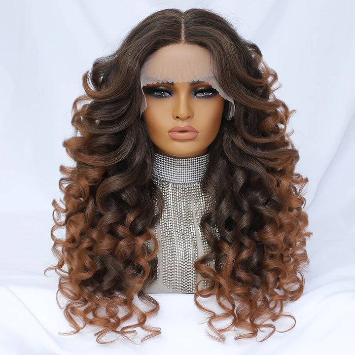 Long Afro Curlys Lace Wigs Black Women's Cosplay Synthetic Wig Chocolate Brown Orange Blonde Lace Front Wigs For Woman Curly Wig