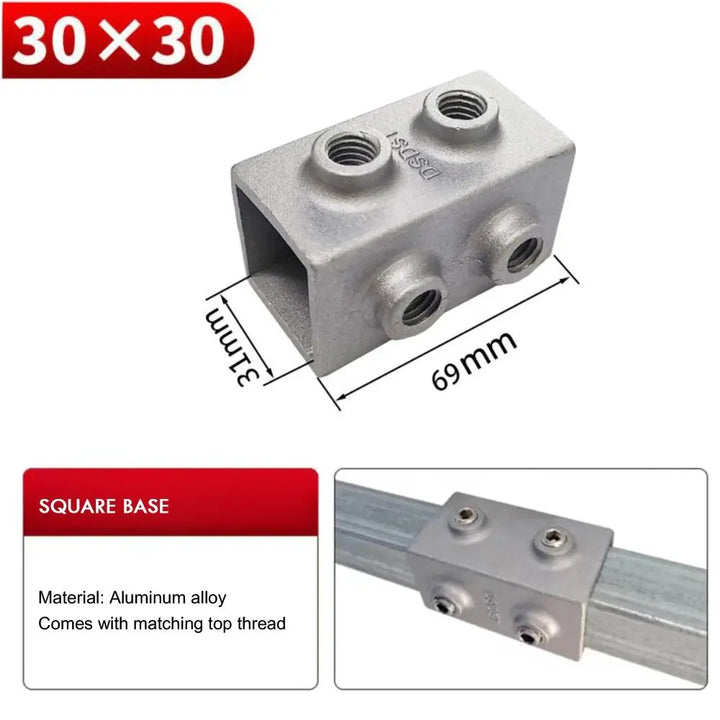 New Aluminum Alloy Square Tube Fixed Pipe Clamp Connector Accessories Aluminum Alloy Elbow Three-way Square