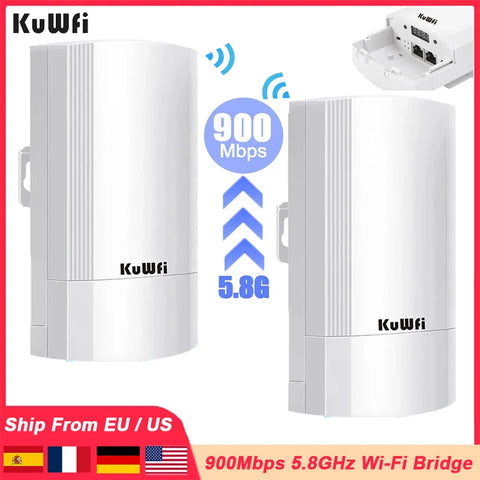 KuWFi 5.8G 900Mbps CPE Bridge Outdoor Waterproof Wireless WiFi Bridge AP Repeater Router PTP Up to 1-3KM with WAN LAN 24V POE