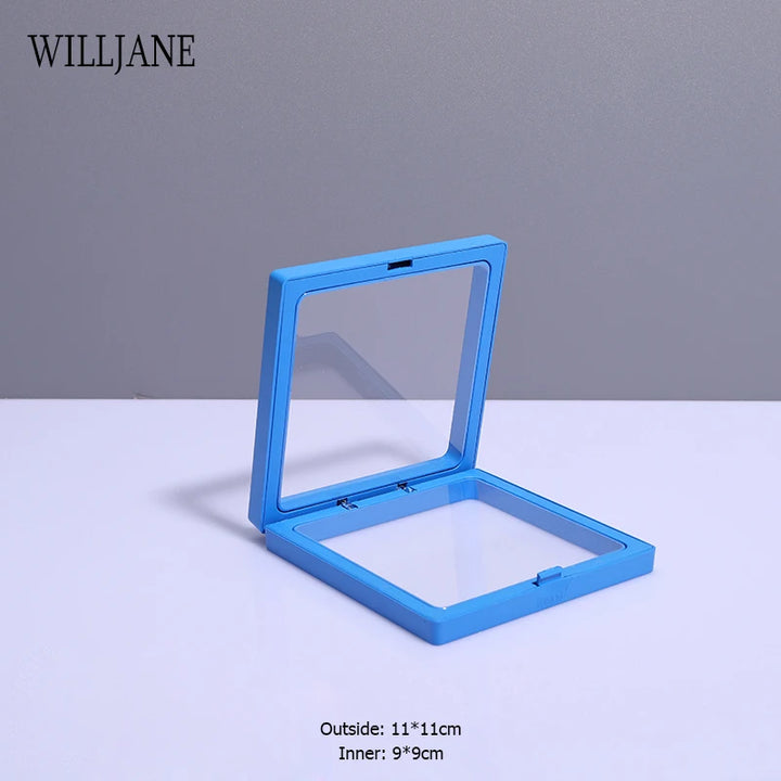 Transparent PE Film Jewelry Storage Box Color 3D Floating Display Frame Coin Dustproof Exhibition Ring Earrings Organizer Case