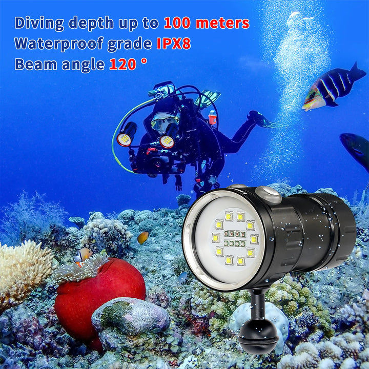 Professional Underwater 27 LED Photography Light Highlight Lamp 20000Lumens Diving Flashlight 100M Waterproof Video Camera torch