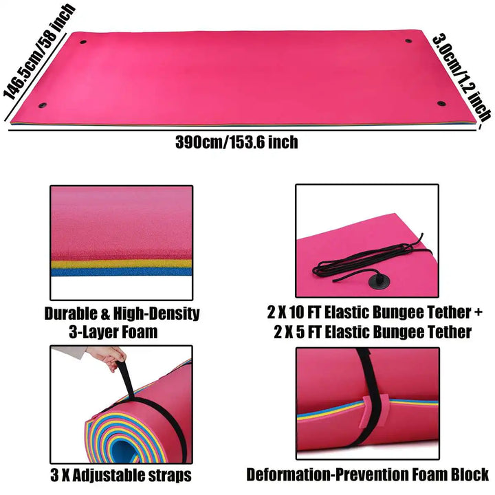 390CM Floating Water Pad Mat Tear-resistant 3-layer Roll-up Floating Island Pool Lake Ocean Swimming Pool Floating Pad Float Mat