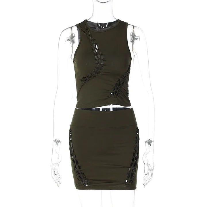Dulzura Women 2024 Autumn Tank Tops Mini Skirts Party Club Streetwear Two Piece Matching Sets Wholesale Items For Business S3211