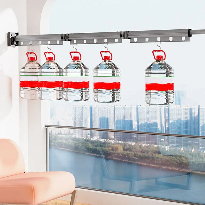 Home Supplies Retractable Folding Clothes Hanger Wall Mounted Stainless Steel Clothes Hanger Gunmetal Grey Multiple Fold Hanger