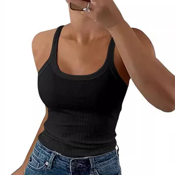 Green Camis O Neck Summer Knit Vest Sleeveless Women Sexy Basic T Shirt White Off Shoulder Ribbed Black Tank Tops Casual Y2K