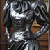 Women Vintage Stand Collar PU Leather Long Sleeve Blouse Cinched Solid Bow Puff Sleeve Leather T Shirt High Street Streetwear