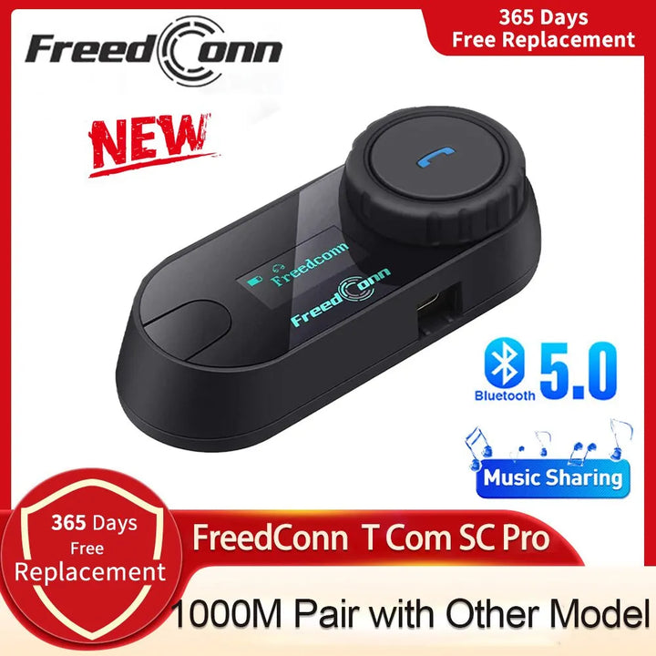 Freedconn T Com SC Bluetooth Motorcycle Intercom Helmet Headset Wireless Communication Interphone BT 5.0 Music Share 6Riders FM