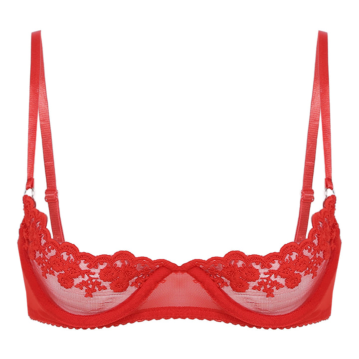 Women's Sheer Lace Lingerie Sexy Half Cup Bare Exposed Breast Underwire Push Up Bra Tops Adjustable Straps Unlined Brassiere