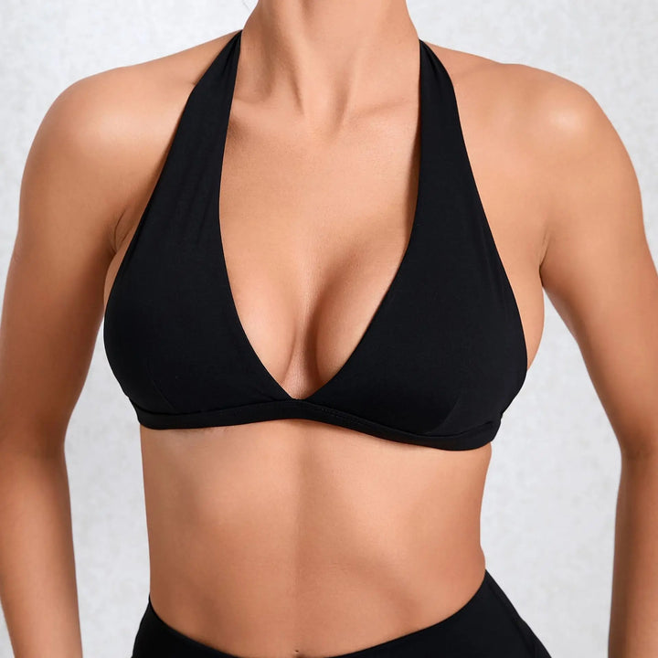 Sexy V-neck Sport Bra Women Underwear Sportswear Halter Backless Top for Fitness Yoga Wear Female Gym Active Bra with Cups White