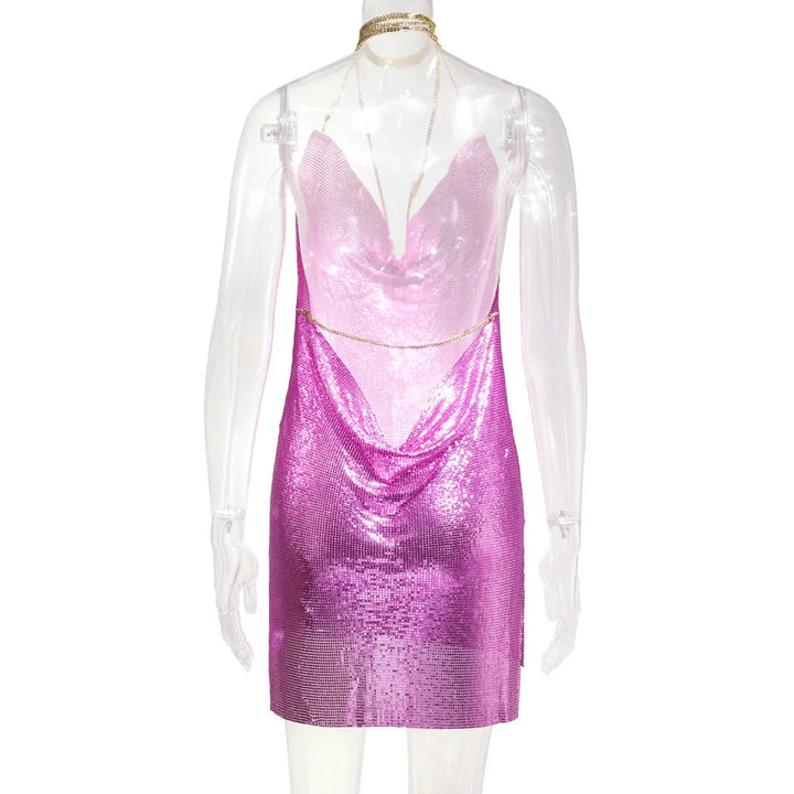 Sexy see through Chain Sequin summer dress women backless mini birthday party dress night club outfits evening dresses vestidos