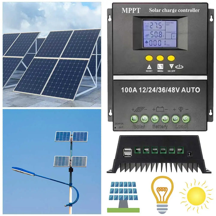 100A MPPT Solar Charge Controller Solar PV Regulator LCD Display Solar PV Battery Charger 12V 24V 36V 48V for Solar Panel