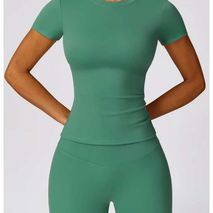 NCLAGEN Women Running Sports T Shirt Summer Short Sleeve Round Neck Breathable Stretchy GYM Yoga Slim Fitness Active Top Tee