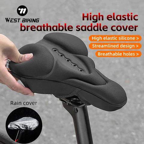 WEST BIKING Comfortable Bicycle Saddle Cover Breathable Rebound Silicone Foam Bike Seat Cover With Rain Cover Bike Accessories