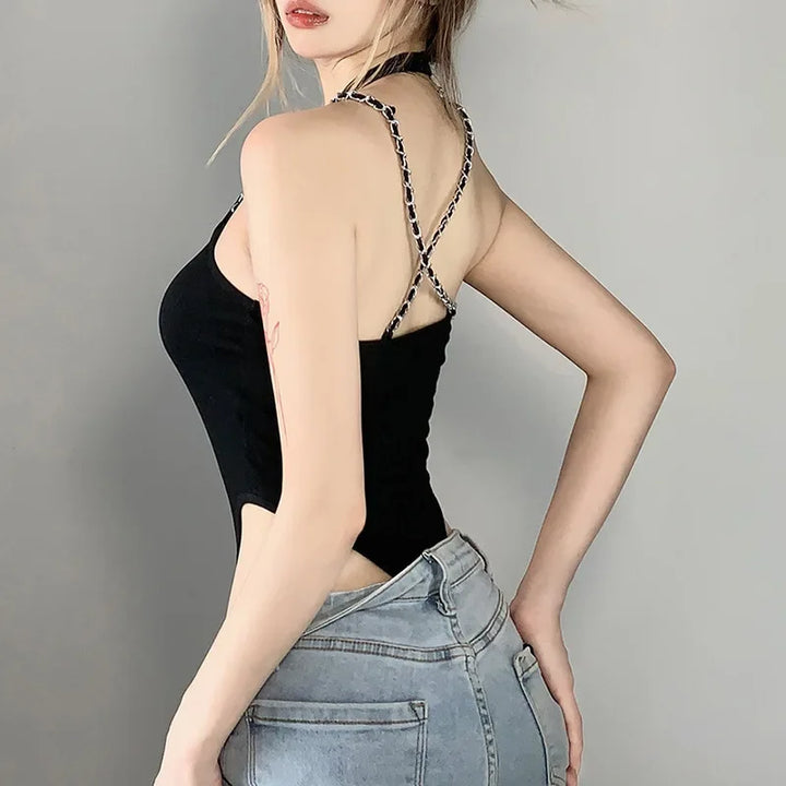 Hollow Out Sexy Bodysuit Lingerie Black Off Shoulder Bustier Hanging Neck Body Feminino Sleeveless Fashion Trends Women Clothing