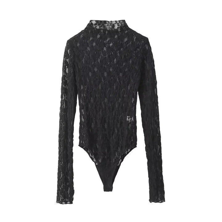 TRAFZA Womens Lace Pants Sets Slim Jumpsuits Top + High Waist Trousers Sexy Lady Floral Lace Translucent Y2k Bodysuit Suits