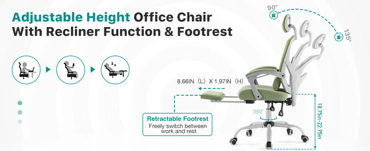 Ergonomic Reclining High Back Mesh Living Room Rocking Gaming Chair Computer Desk Swivel Rolling  Lumbar Support Pillow