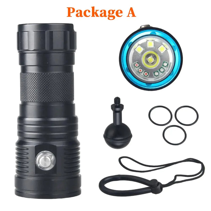 80W Professional Underwater 100M 10LED Diving Photography Fill Light Waterproof IPX8 White+Red+Blue Scuba Diver Snorkeling Torch