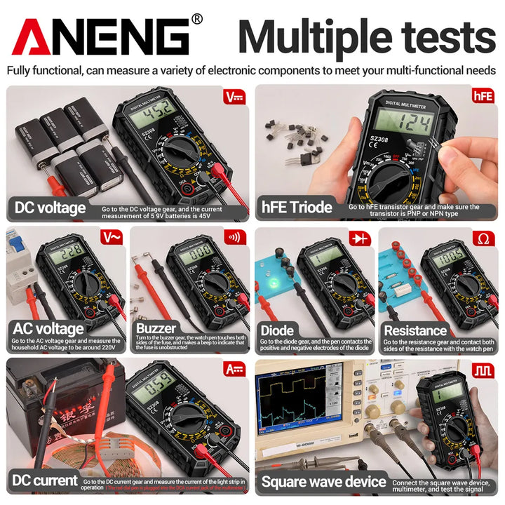 ANENG SZ308 Digital Multimeter Voltage Resistance Meter AC/DC Current Meter Electrician LCD Backlight Ohm Square Wave Test