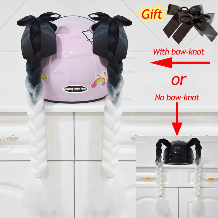 2pcs/pair New Motorcycle Helmet Braids Woman Braids Wig For Motorbike Helmets 164 colors Twist Dual Pigtail Ponytail With Sucker