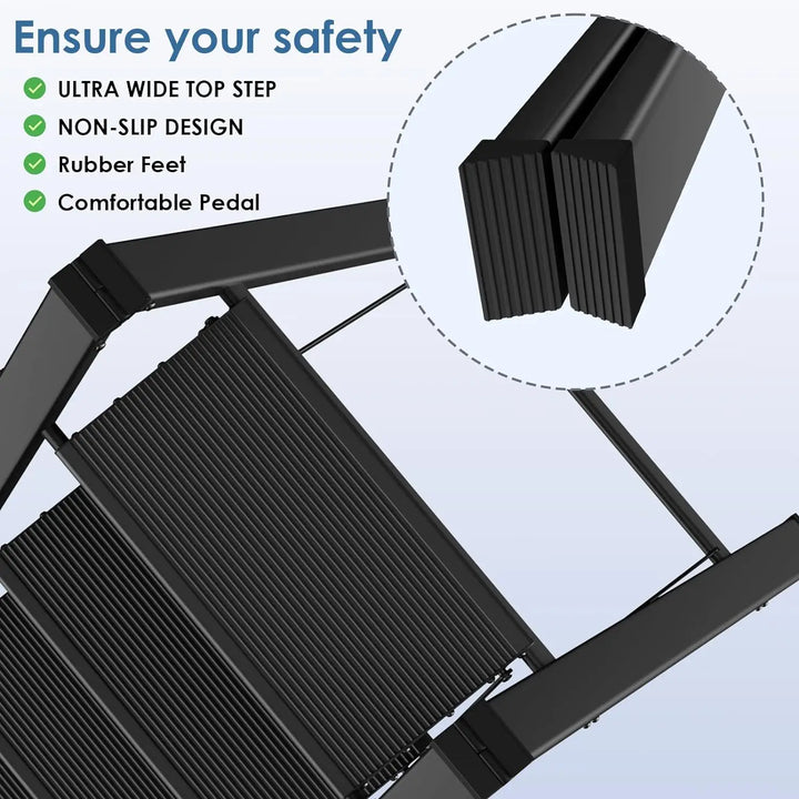 Aluminium 3-4 Step Ladder with Wide Steps Lightweight Folding Ladder Portable Slim Step Stool Safety Household Ladder Stepladder