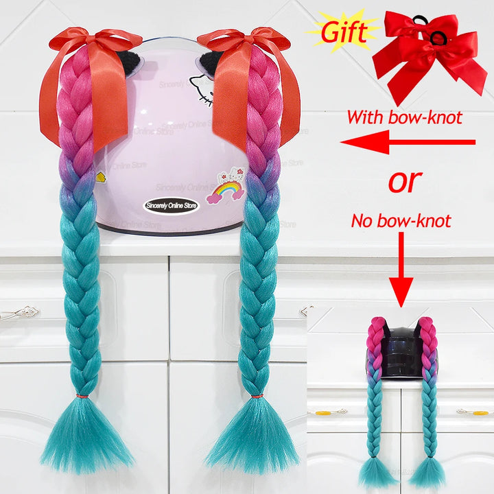 2pcs/pair New Motorcycle Helmet Braids Woman Braids Wig For Motorbike Helmets 164 colors Twist Dual Pigtail Ponytail With Sucker