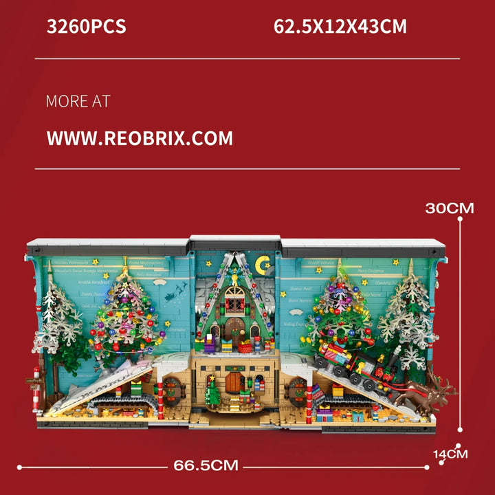 Christmas Bookends Building Blocks,3260 PCS DIY Christmas Tree Elk  Book Nook Blocks Set with LED Light, Gift for Adults 6+ Kids