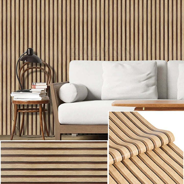 Brown pvc grille wood grain peeling imitation wood wallpaper self-adhesive detachable bedroom living room striped contact paper