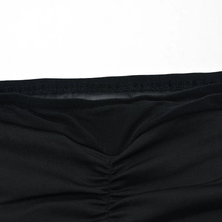 Sexy Black T-shirt Women Autumn New Streetwear Long Sleeves Slash Neck Simple Tees Casual Fashion Mesh Patchwork Basic Crop Top